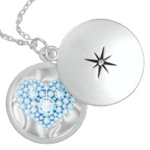 Blue Jeweled Heart Sterling Silver Locket