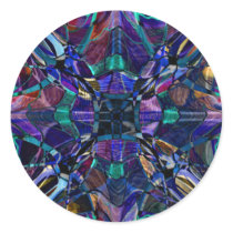 Blue Kaleidoscope Fractal Round Stickers