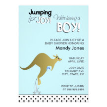 Blue Kangaroo Jumping for Joy Boy baby shower Personalized Invite