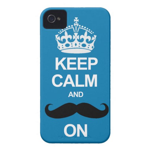 Blue Keep Calm and Carry On Mustache iPhone Case iPhone 4 Case