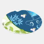 Blue Kimono Oval Stickers