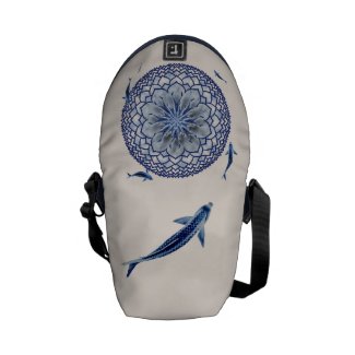 Blue Koi Lotus Mandala Mini Messenger Bag