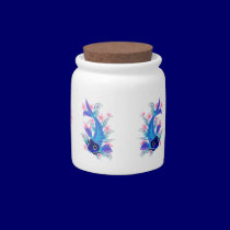 Blue Koi-Pink Flowers Candy Jar candy jars