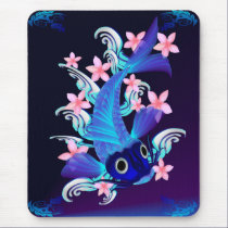 Blue Koi-Pink Flowers Mousepad mousepads
