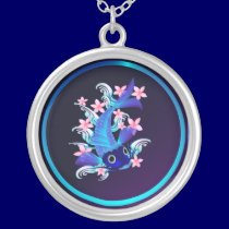 Blue Koi-Pink Flowers Necklace necklaces