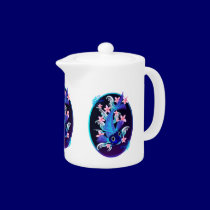 Blue Koi-Pink Flowers Oval Tea Pot teapots