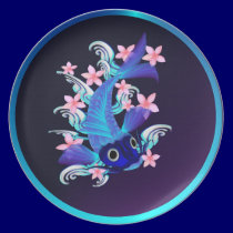 Blue Koi-Pink Flowers Plates plates