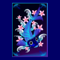 Blue Koi-Pink Flowers Posters posters