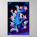 Blue Koi-Pink Flowers Posters
