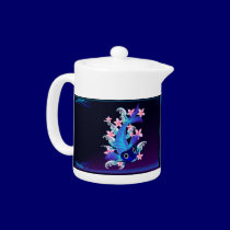 Blue Koi-Pink Flowers Tea Pot teapots