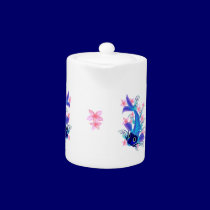 Blue Koi-Pink Flowers Tea Pot teapots