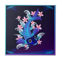 Blue Koi-Pink Flowers Tiles tiles
