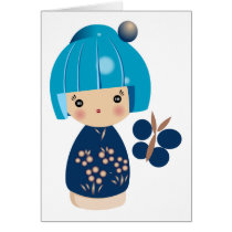 Blue Kokeshi Triplet Card cards