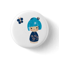 Blue Kokeshi Triplet Pin buttons