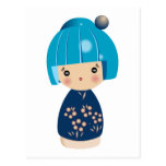 Blue Kokeshi Triplet Postcard postcards