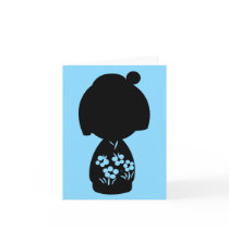 Blue Kokeshi Triplet Silhouette Note Card