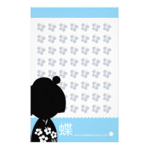 Blue Kokeshi Triplet Stationery