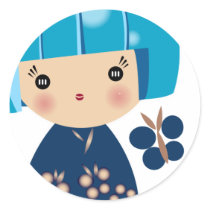 Blue Kokeshi Triplet Sticker