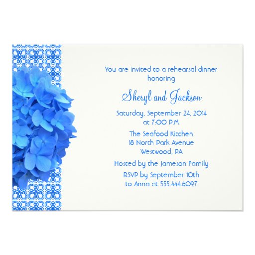 Blue Lace and Hydrangeas Rehearsal Dinner Invitations