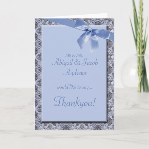 Blue Lace and Ribbon Wedding - Engagement Thankyou card