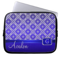 Blue Lace Faux Jeweled Monogram Sleeve Laptop Sleeves