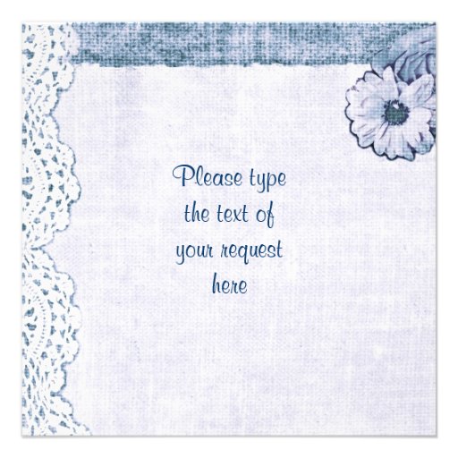 Blue lace on burlap Will you be my bridesmaid Personalized Invite