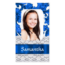 Blue lace photo template business cards
