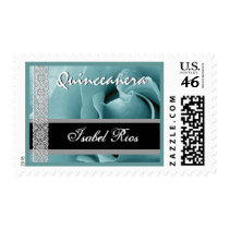 BLUE Lace Rose Quinceanera - Custom Name Postage Stamp