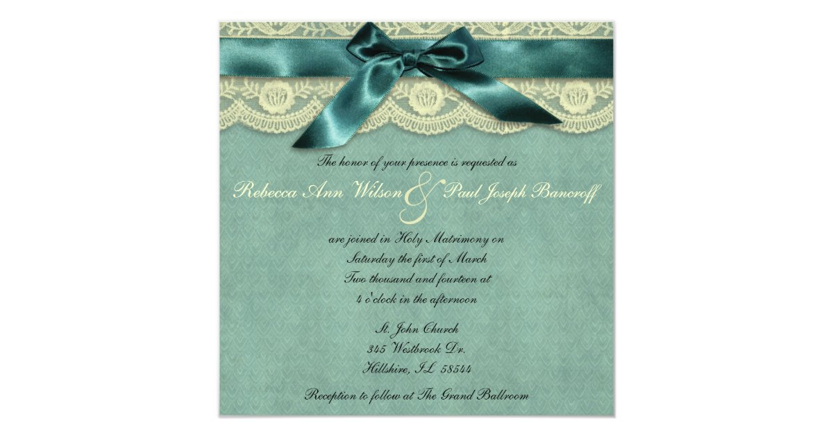 Blue Lace Vintage Wedding Invitation | Zazzle
