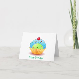 Blue Ladybug Cupcake Birthday Card