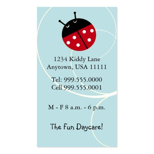 Blue Ladybug Daycare Business Card (back side)