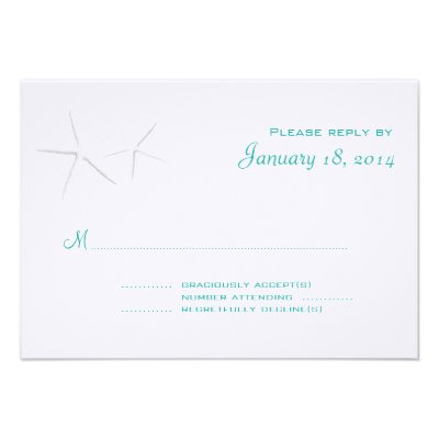 Blue Lagoon Starfish 3x5 Wedding Reply Cards Announcements