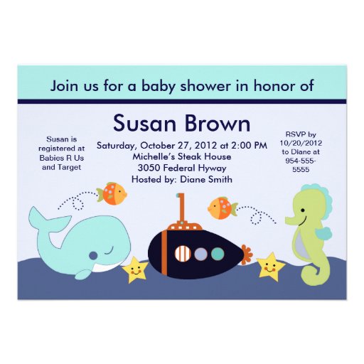Blue Lagoon/Whale/Sealife Baby Shower Invitation