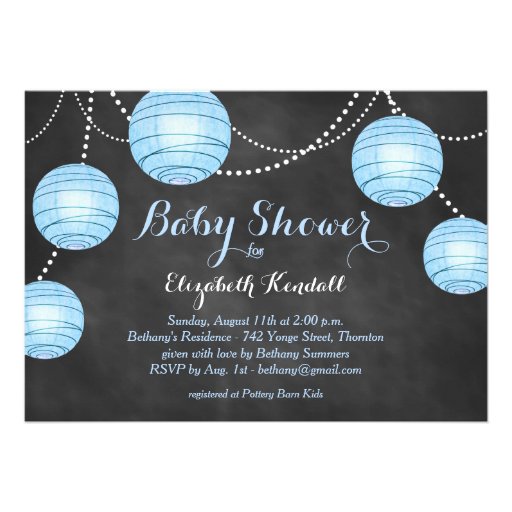 Blue Lanterns on Chalkboard Baby Shower Invitation