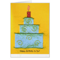 Blue Layered/Green Swirl & Fuzzy Cake Card