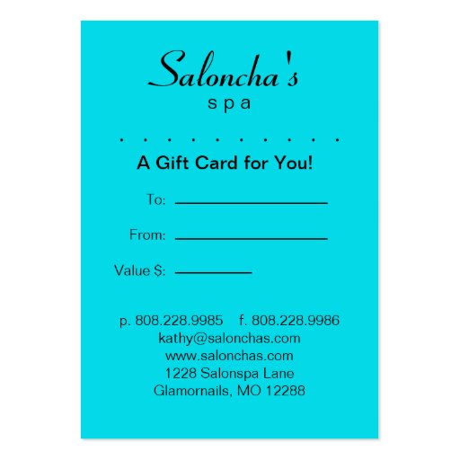 Blue Leaf Salon Spa Gift Card Certificate Business Card (back side)