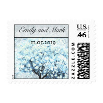 Blue Leaf Tree Wedding postage stamp