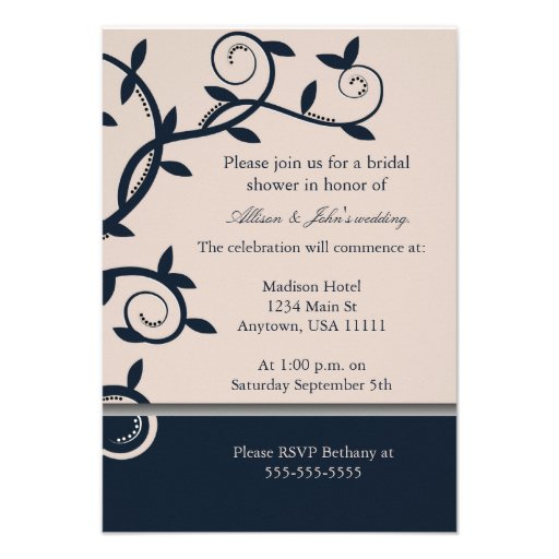 Blue Leafy Vine Bridal Shower Invitation