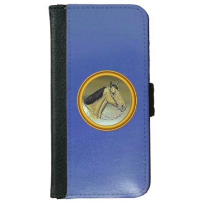Blue Leather Horse Design Wallet Case