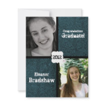 Blue Leather Look Photo Graduation Party Personalized Announcement
