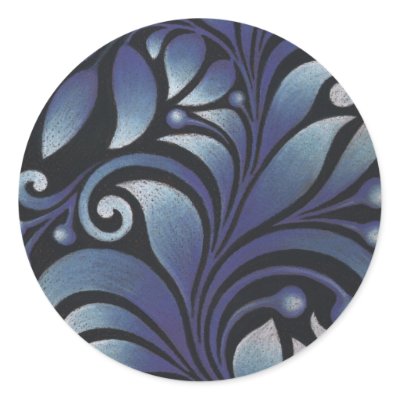 blue leaves round sticker by VioDeSign