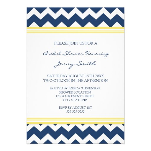 Blue Lemon Chevron Bridal Shower Invitation Cards