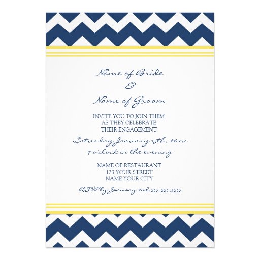 Blue Lemon Chevron Engagement Party Invitations