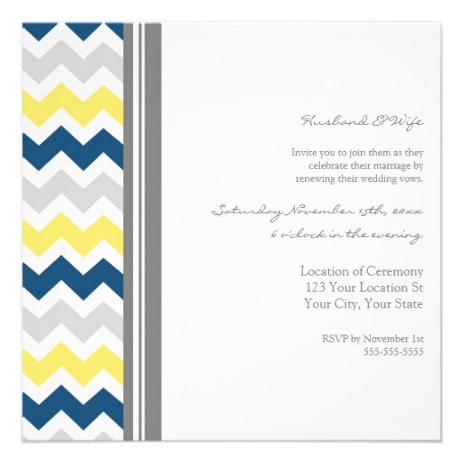 Blue Lemon Chevron Wedding Vow Renewal Invitation