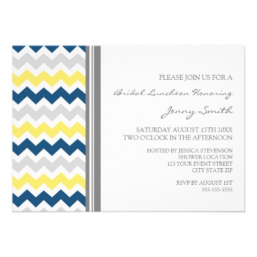 Blue Lemon Gray Chevron Bridal Lunch Invitation
