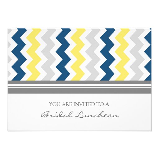 Blue Lemon Gray Chevron Bridal Lunch Invitation