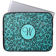 Blue Leopard Laptop Sleeve With Initial electronicsbag