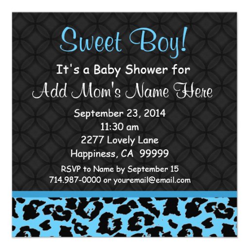 Blue Leopard  Print Boy Baby Shower B451 Personalized Announcement