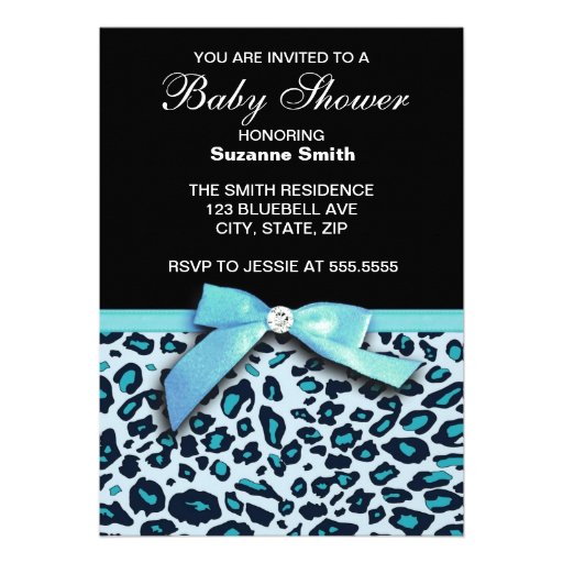 Blue Leopard Print Boy Baby Shower invitation