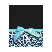 Blue leopard print ribbon bow graphic stretched canvas prints